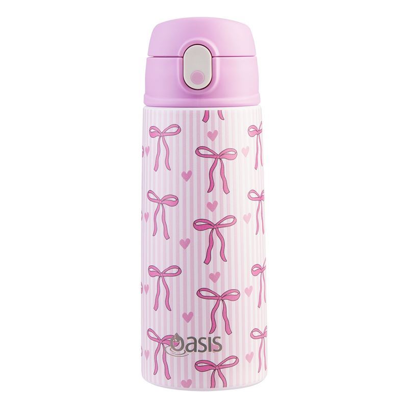 Oasis Stainless Steel Double Wall Insulated Kids Drink Bottle with Sipper Straw 550ml (BOWS & HEARTS)