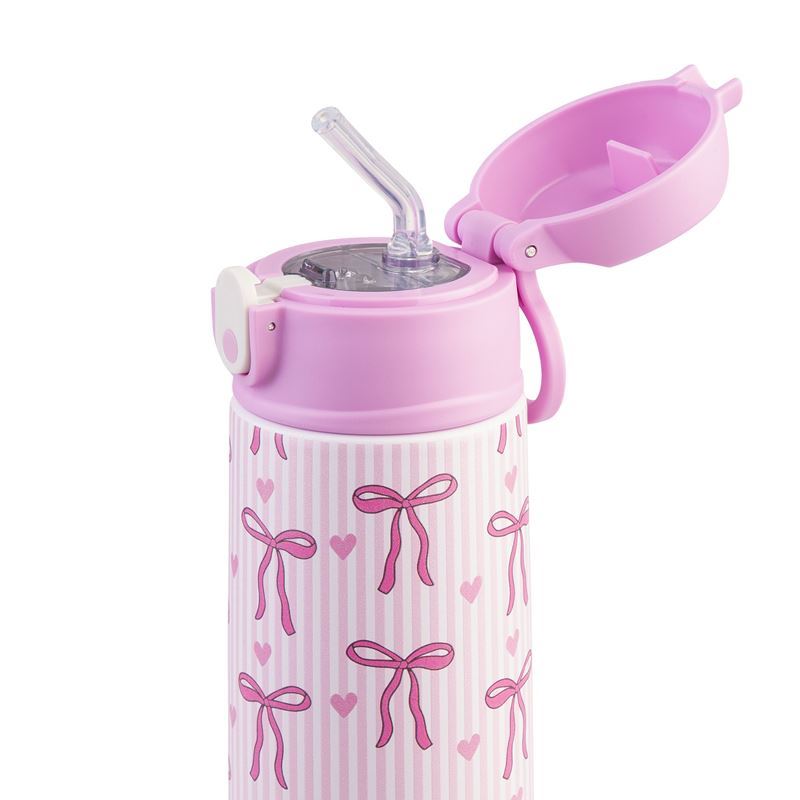 Oasis Stainless Steel Double Wall Insulated Kids Drink Bottle with Sipper Straw 550ml (BOWS & HEARTS)