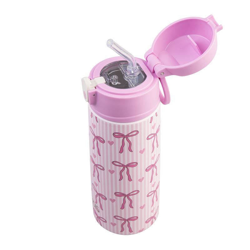 Oasis Stainless Steel Double Wall Insulated Kids Drink Bottle with Sipper Straw 550ml (BOWS & HEARTS)