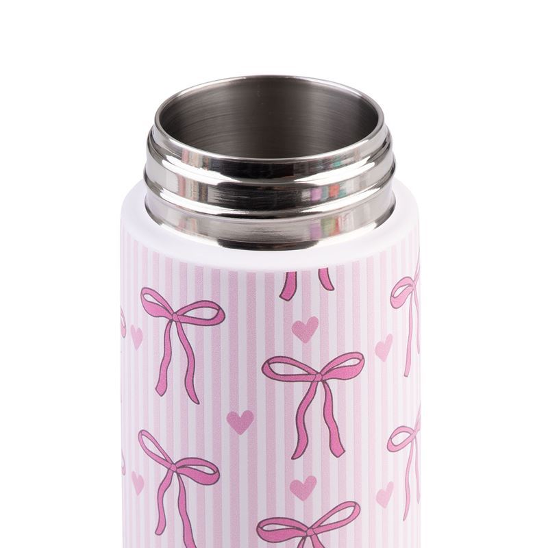Oasis Stainless Steel Double Wall Insulated Kids Drink Bottle with Sipper Straw 550ml (BOWS & HEARTS)
