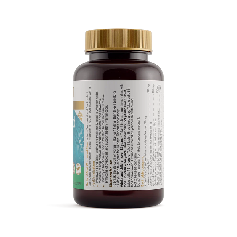 Herbs of Gold Wormwood Clear 84 Tablets - Natural Vermifuge Worming Formula for Adults & Kids