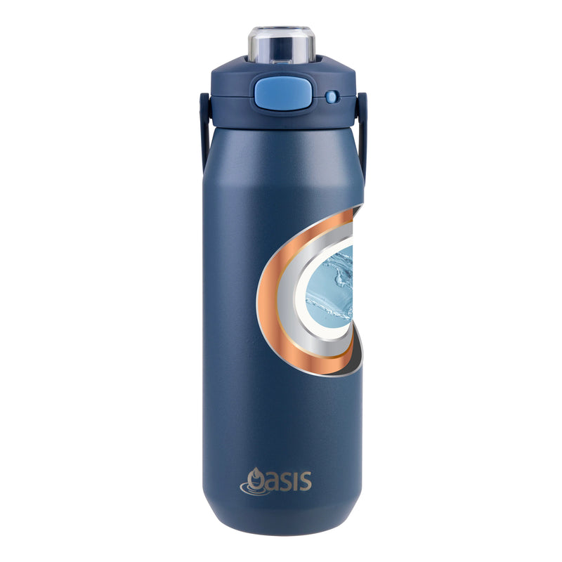 Oasis Ceramic Lined S/S Wall T/Wall INS. Capri Drink Bottle W/ Quick Release Lid 750ml (Indigo)