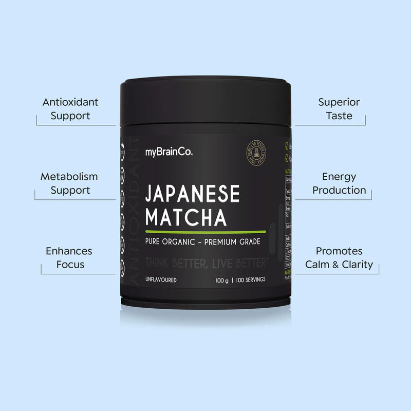 My Brain Co Organic Matcha 100g - Japanese Ceremonial Grade Green Tea Powder