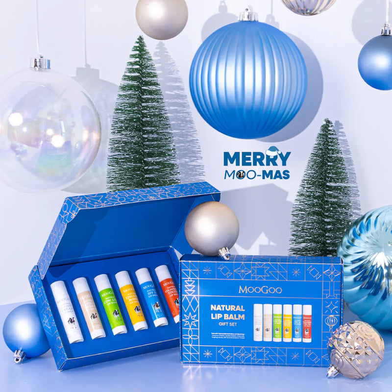 MooGoo Natural Lip Balm Gift Set 6-Pack 2025 - Organic Hydrating Balms with SPF15 | Holiday Christmas Stocking Stuffer for Chapped Lips