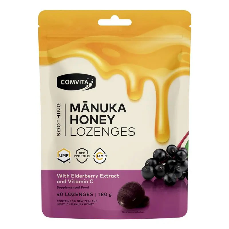 Comvita Soothing Manuka Honey Lozenges Elderberry Extract and Vitamin CF 40pk