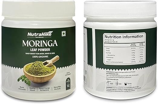 NutraHike Organic Moringa Leaf Powder 200g | 100% Pure & Natural | Rich in Antioxidants | Supports Immunity, Energy, Skin & Detox | Vegan & Chemical Free