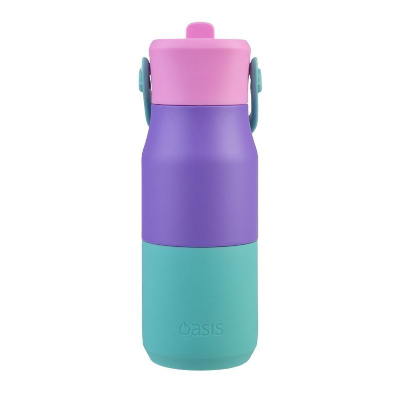 Oasis Junior Insulated Sipper Drink Bottle 400ml Mermaid Purple - Double Wall Stainless Steel Kids Thermos