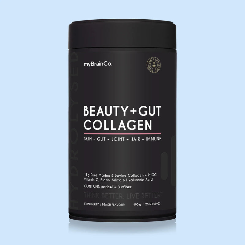My Brain Co Beauty + Gut Collagen 490g – Dual Collagen Peptides with Prebiotic Fibre for Skin, Hair & Gut Health