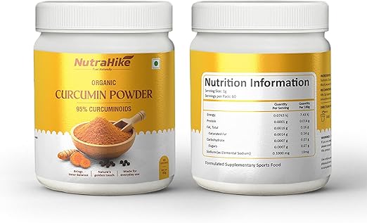 NutraHike Curcumin Powder 60g – 95% Curcuminoids Turmeric Extract with Black Pepper (Piperine), High Potency, 60 Servings