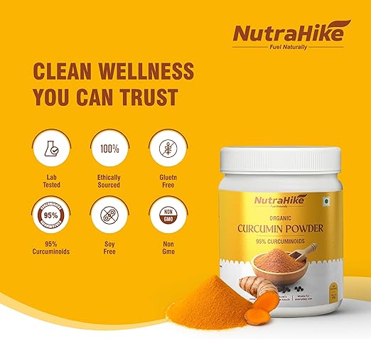 NutraHike Curcumin Powder 60g – 95% Curcuminoids Turmeric Extract with Black Pepper (Piperine), High Potency, 60 Servings