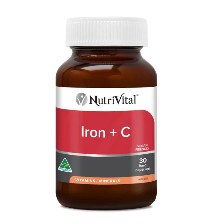 NutriVital Iron + Vitamin C 30 Capsules – High Absorption Iron for Energy & Blood Health