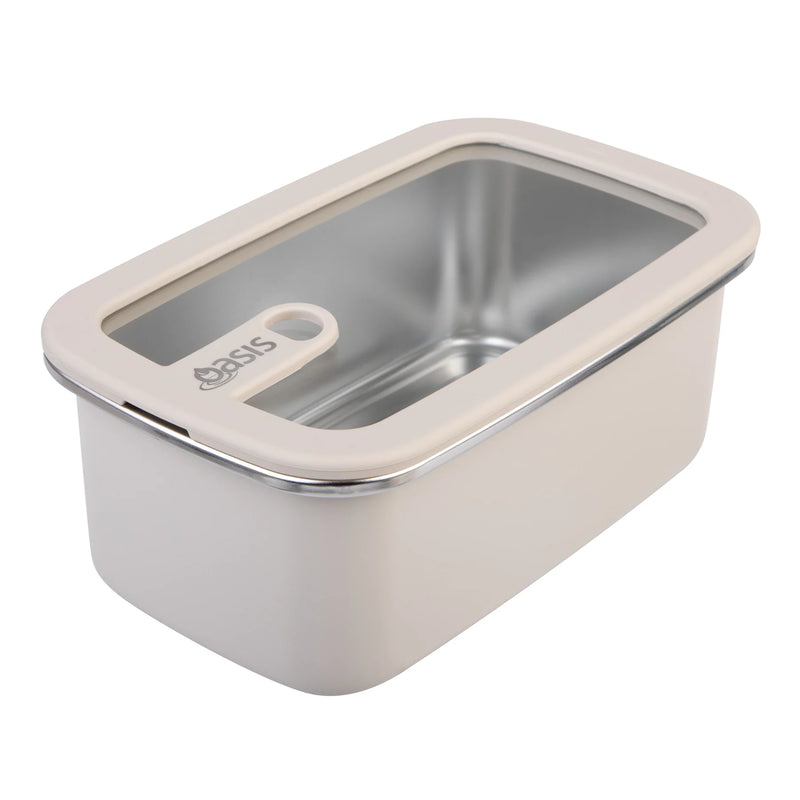 Oasis Microwave Safe Stainless Steel Container 1.1L Rectangle - Oat