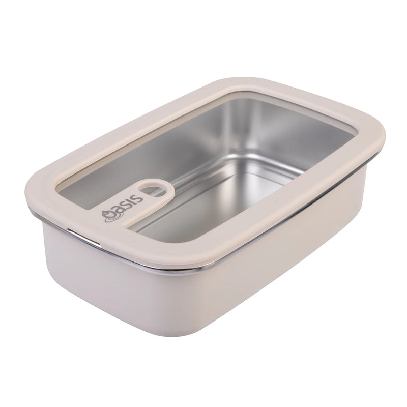 Oasis Microwave Safe Rectangular Stainless Steel Container 700ml - Oat