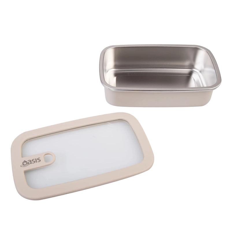 Oasis Microwave Safe Rectangular Stainless Steel Container 700ml - Oat