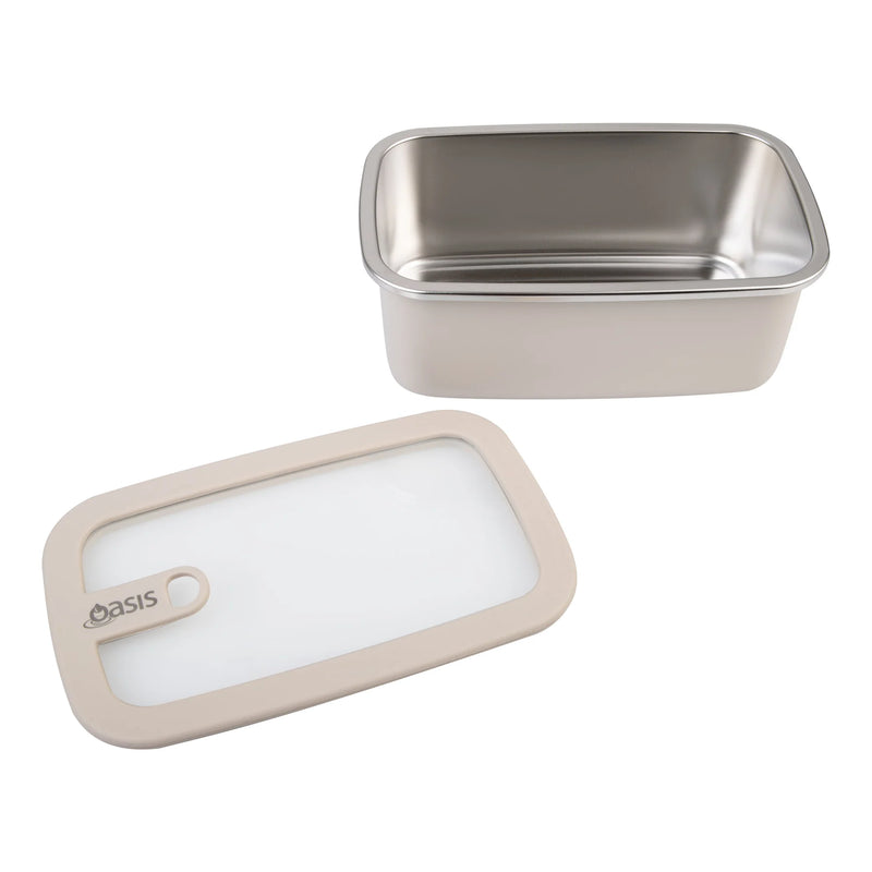 Oasis Microwave Safe Stainless Steel Container 1.1L Rectangle - Oat
