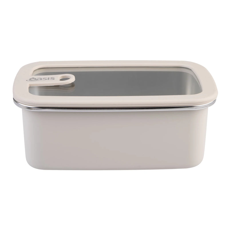 Oasis Microwave Safe Stainless Steel Container 1.1L Rectangle - Oat