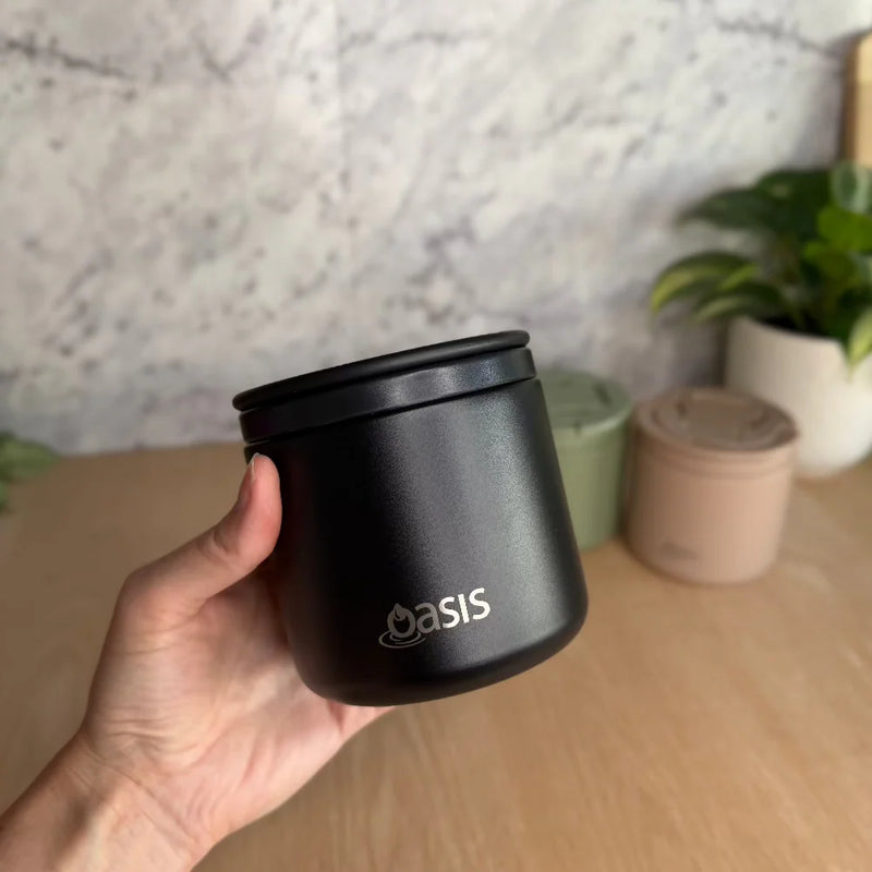 Oasis S/S Double Wall Insulated Food Flask W/Quick Release Lid & Spork 550ml Black