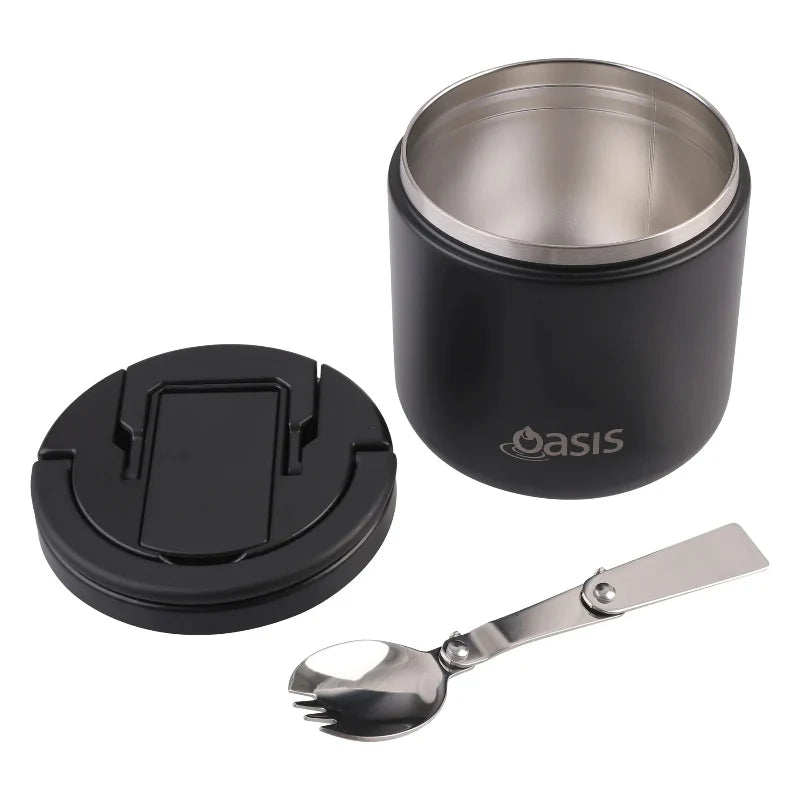 Oasis S/S Double Wall Insulated Food Flask W/Quick Release Lid & Spork 550ml Black