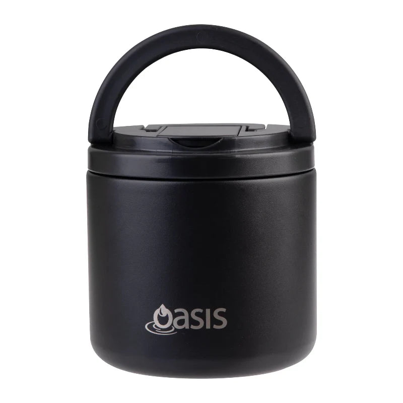 Oasis S/S Double Wall Insulated Food Flask W/Quick Release Lid & Spork 550ml Black