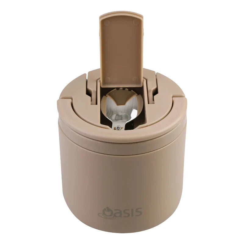 Oasis S/S Double Wall Insulated Food Flask W/Quick Release Lid & Spork 550ml Latte