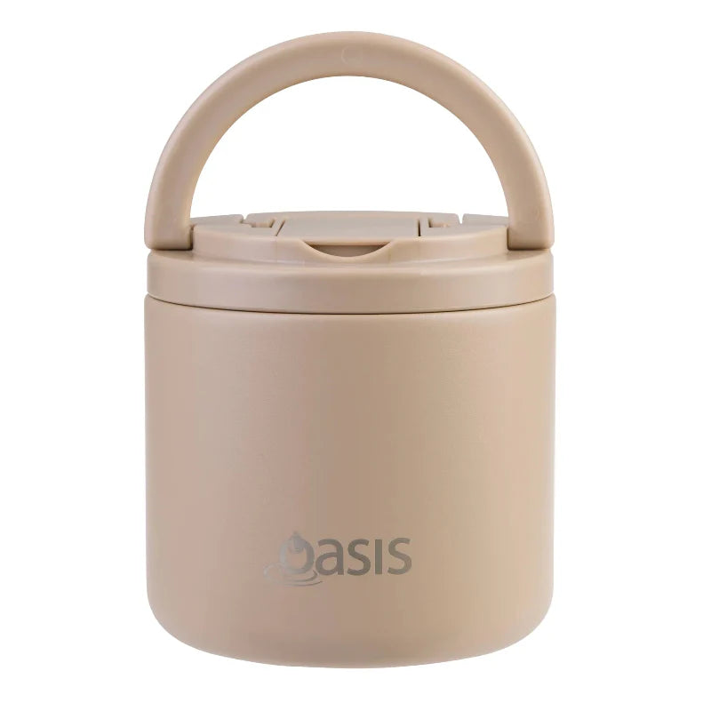 Oasis S/S Double Wall Insulated Food Flask W/Quick Release Lid & Spork 550ml Latte