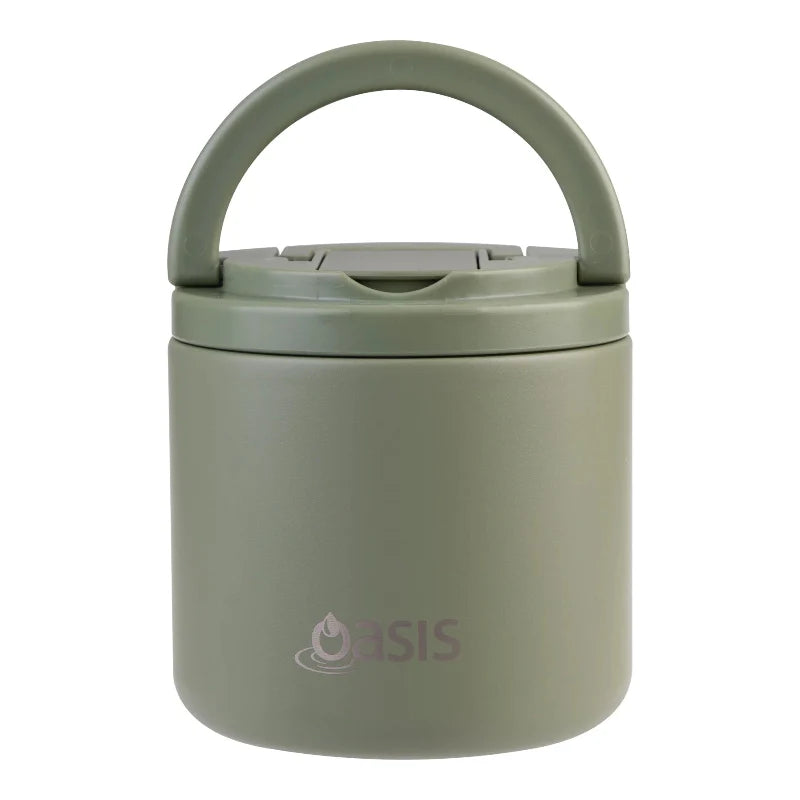 Oasis S/S Double Wall Insulated Food Flask W/Quick Release Lid & Spork 550ml Olive Green
