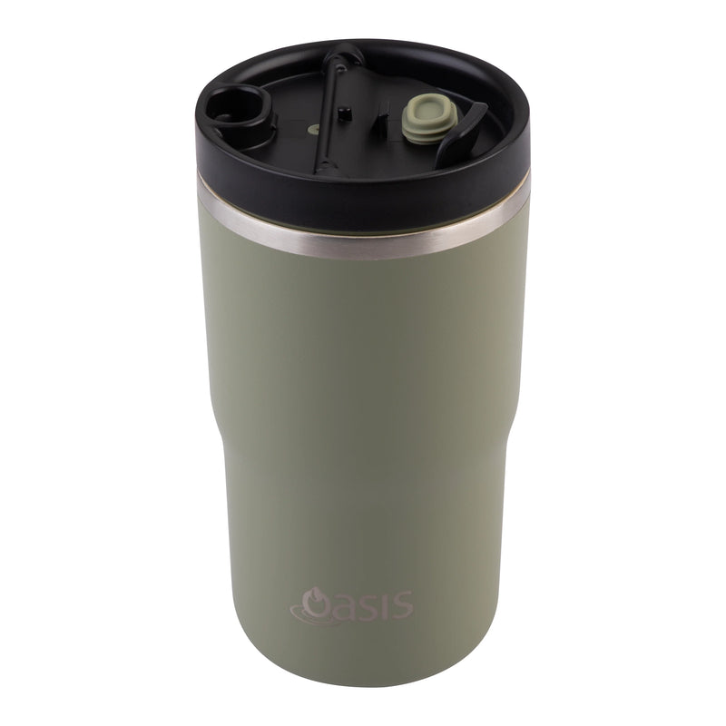 Oasis Ceramic Lined Stainless Steel Double Wall Travel Mug 480ml - Olive Green