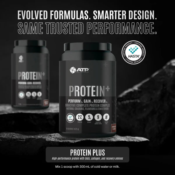ATP Science Protein+ Bioactive & Complete, With Collagen Peptides & Tryptophan, Chocolate Flavour 875g | Gluten Free, Hasta Cert