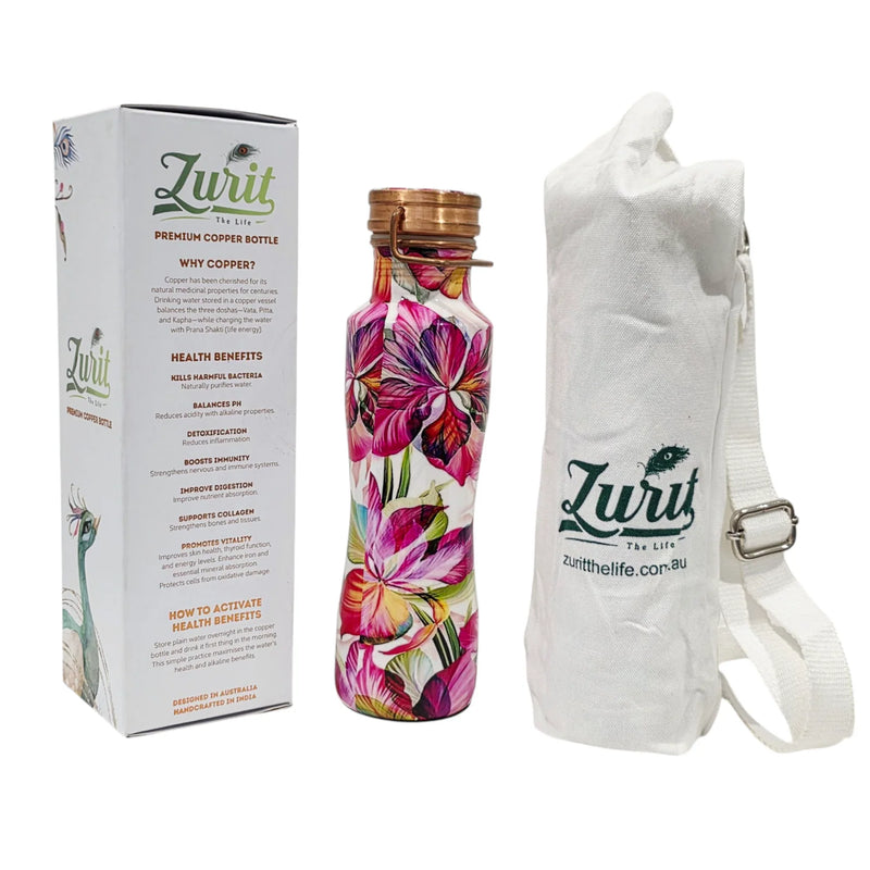 Zurit Copper Water Bottle 800ml Pink Blossom/Floral