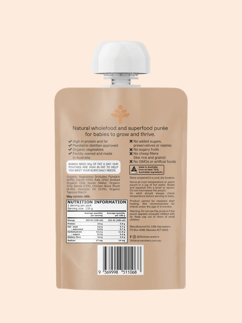 Little Harvesters Puree Pouch Pumpkin 120g | Organic vegetables, No GMO, No Seed Oils
