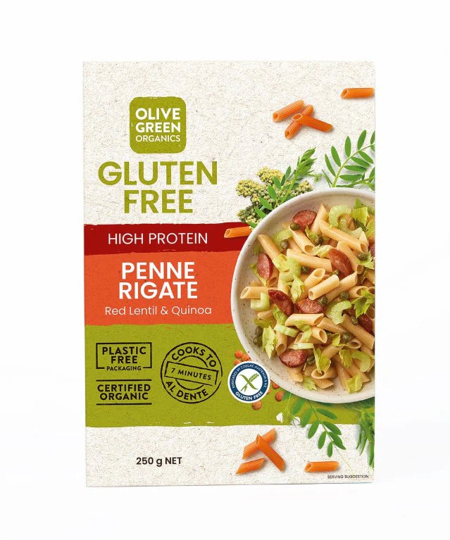 Olive Green Organics Gluten Free Red Lentil & Quinoa Pasta Penne Rigate 250g