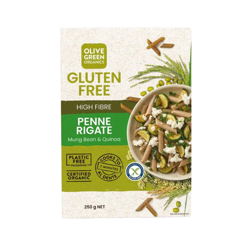 Olive Green Organics Mung Bean and Quinoa Organic Gluten Free Pasta Penne Rigate 250g