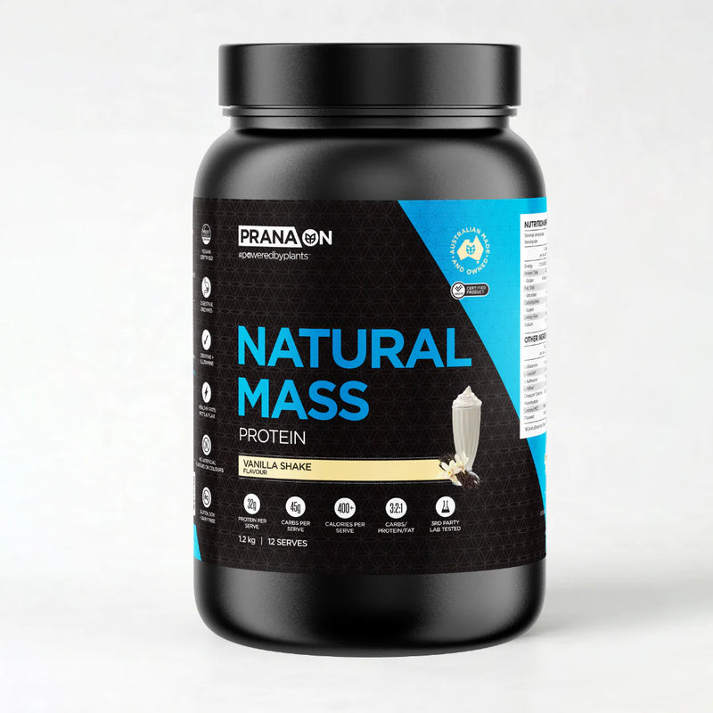 PranaOn Natural Mass 1.2kg Vanilla Shake – Plant-Based Mass Gainer Protein Powder