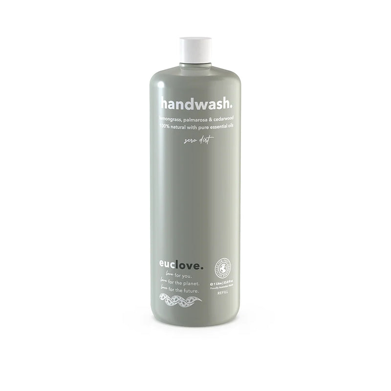 Euclove Handwash Lemongrass, Palmarosa & Cedarwood Refill 1L | Australian Made, Ethical Packaging, Vegan & Cruelty Free