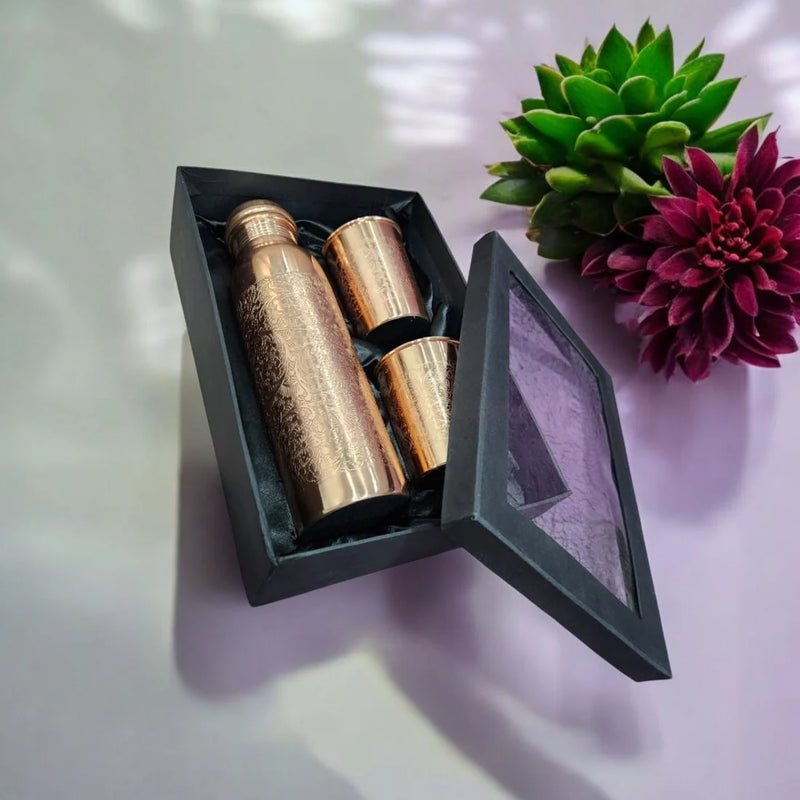 Zurit Copper Water Bottle 950ml & Cup 250ml Set