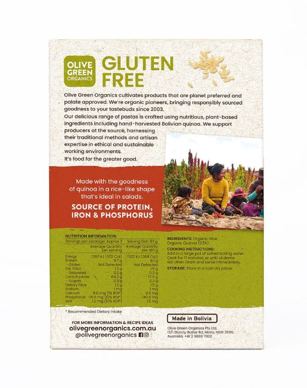 Olive Green Organics Quinoa Risoni 250g – Gluten Free Pasta Rice Alternative