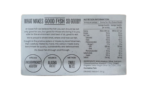 Olive Green Organics Good Fish Wild Alaskan Salmon Fillets in Natural Water 120g