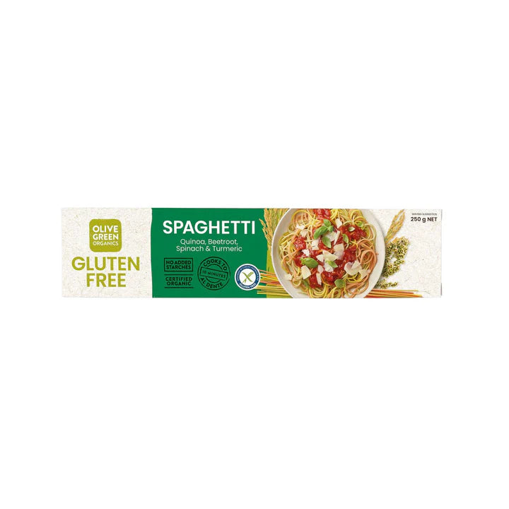 Olive Green Organics - Spaghetti Quinoa, Beetroot, Spinach & Turmeric 250g - Gluten Free