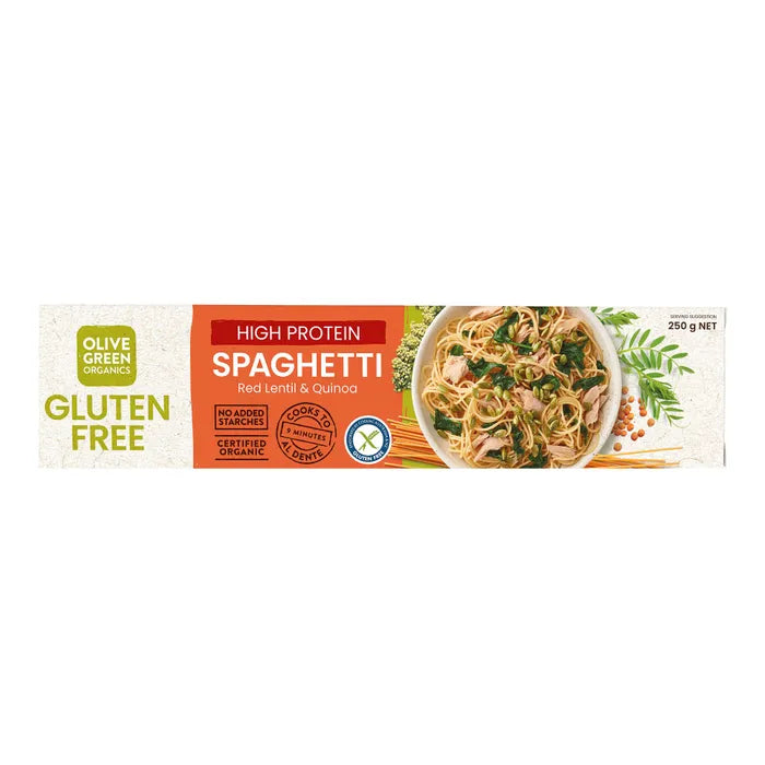 Olive Green Organics High Protein Red Lentil Spaghetti 250g – Gluten Free Plant-Based Pasta