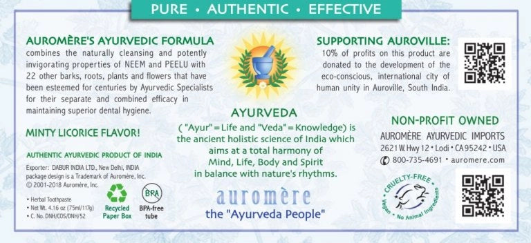 Auromere Ayurvedic Toothpaste Classic Licorice fluoride Free 117g
