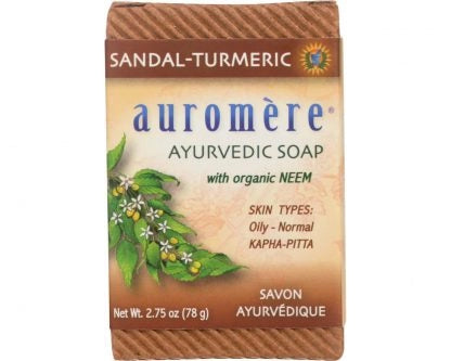 Auromere Sandal-Turmeric Neem Ayurvedic Soap Bar 78g - Natural Vegan Purifying Cleanser for Blemished Oily Skin