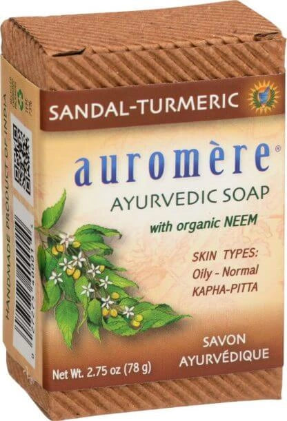 Auromere Sandal-Turmeric Neem Ayurvedic Soap Bar 78g - Natural Vegan Purifying Cleanser for Blemished Oily Skin