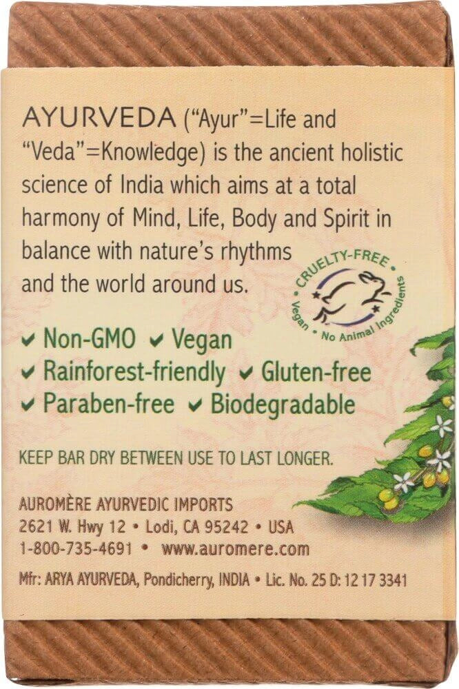 Auromere Sandal-Turmeric Neem Ayurvedic Soap Bar 78g - Natural Vegan Purifying Cleanser for Blemished Oily Skin