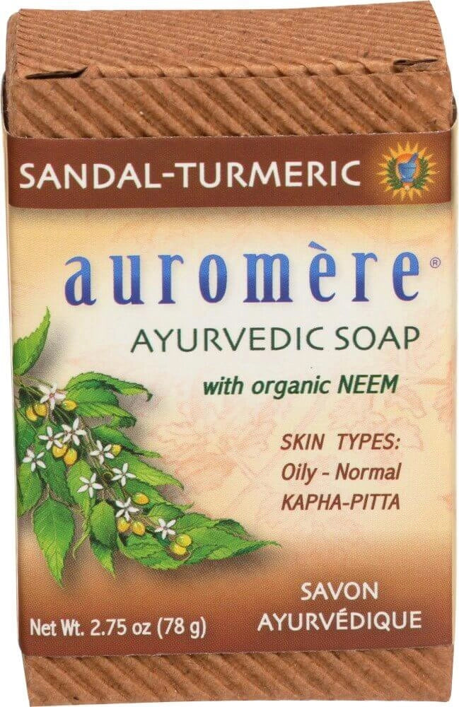 Auromere Sandal-Turmeric Neem Ayurvedic Soap Bar 78g - Natural Vegan Purifying Cleanser for Blemished Oily Skin