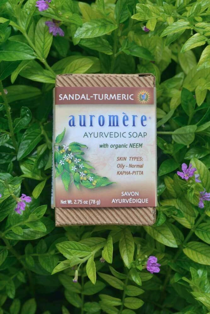 Auromere Sandal-Turmeric Neem Ayurvedic Soap Bar 78g - Natural Vegan Purifying Cleanser for Blemished Oily Skin