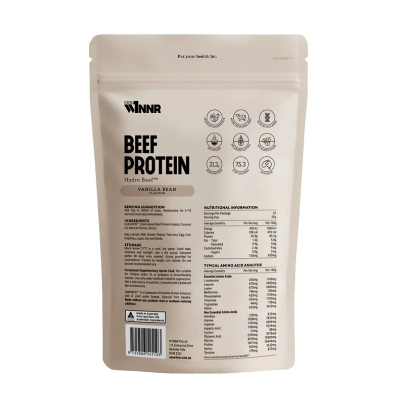 ONE W1NNR Hydrolysed Beef Protein Isolate Vanilla Bean 500g