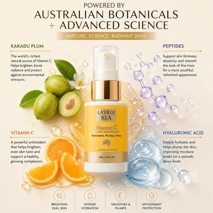 La'Fille Sia Luxury Vitamin C Serum 30ml – Brightening & Hydrating Facial Serum | Australian Made