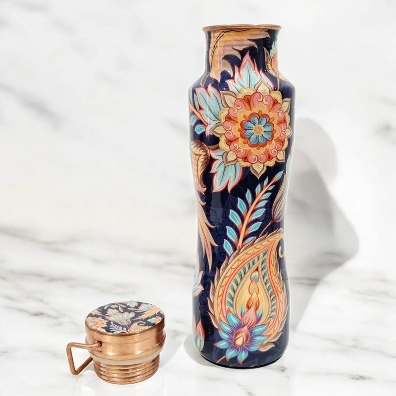 Zurit Copper Water Bottle 800ml Blue Blossom/Floral