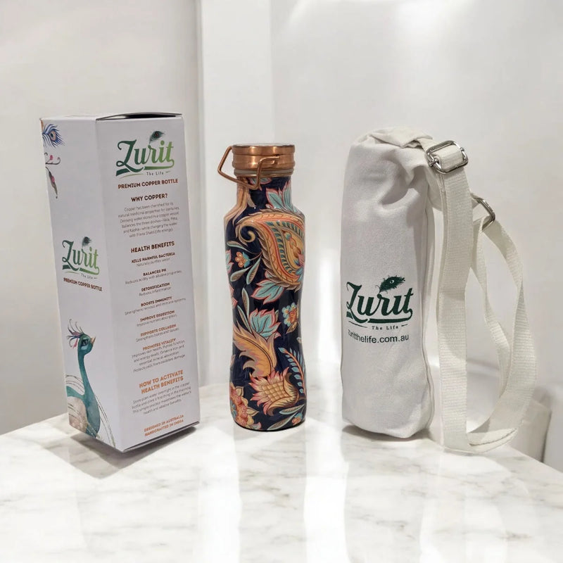 Zurit Copper Water Bottle 800ml Blue Blossom/Floral
