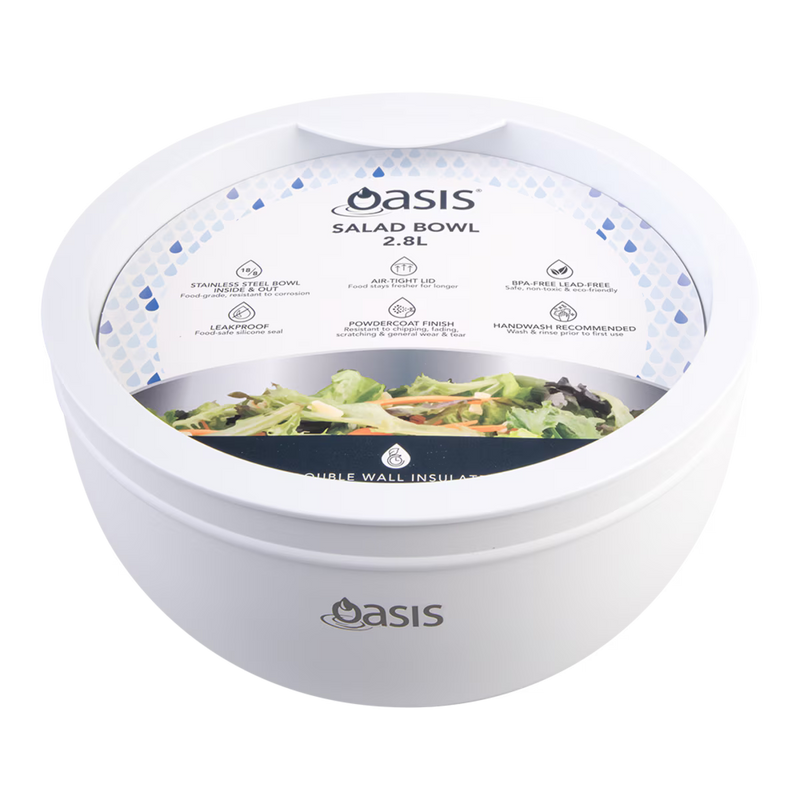 Oasis Stainless Steel Double Wall Salad Bowl White 2.8L